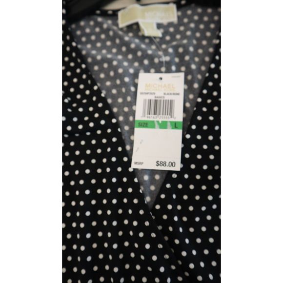 Michael Kors Women's Sz L Black/White Polka Dot Surplice Tie Front Blouse $85 - Picture 5 of 7